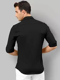 Stylish Black Cotton Solid Long Sleeves Shirt For Men-thumb1