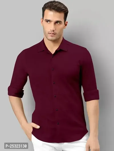 Stylish Maroon Cotton Solid Long Sleeves Shirt For Men