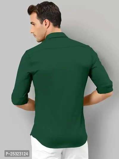 Stylish Green Cotton Solid Long Sleeves Shirt For Men-thumb2