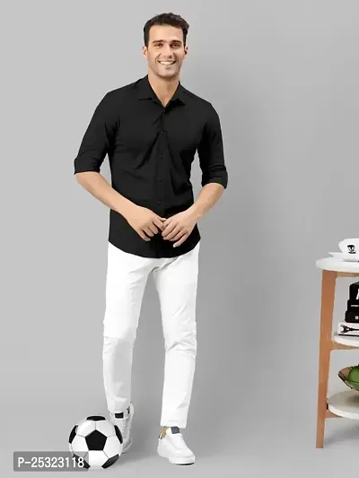 Stylish Black Cotton Solid Long Sleeves Shirt For Men-thumb3