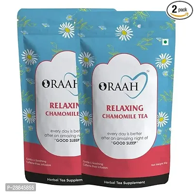 Oraah Relaxing Chamomile Green Tea for Good Sleep I Made with 100PER. Whole Leaf AND Natural Chamomile Flowers, 50gms (Pack 2)
