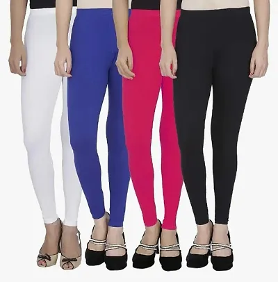 Pack Of 4 Women's Cotton Lycra 4 Way Stretchable Ankle Leggings
