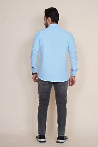 Reliable Blue Cotton Blend Self Pattern Long Sleeves Casual Shirt For Men-thumb1