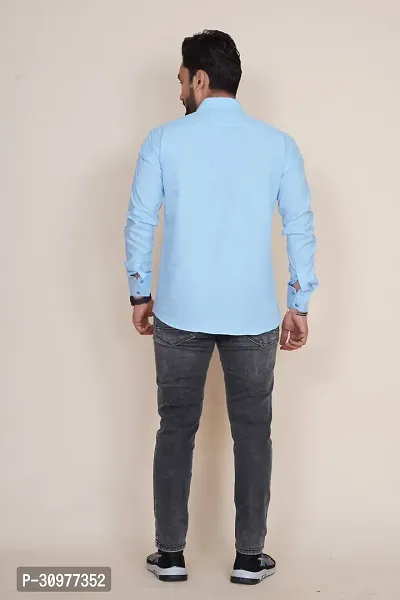 Reliable Blue Cotton Blend Self Pattern Long Sleeves Casual Shirt For Men-thumb2