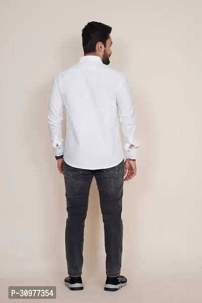 Reliable White Cotton Blend Self Pattern Long Sleeves Casual Shirt For Men-thumb2