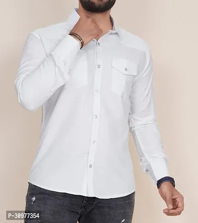 Reliable White Cotton Blend Self Pattern Long Sleeves Casual Shirt For Men-thumb0