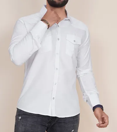 Reliable Blend Self Pattern Long Sleeves Casual Shirt For Men