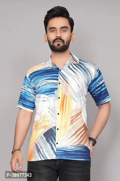 Reliable Multicoloured Synthetic Printed Short Sleeves Casual Shirt For Men-thumb0