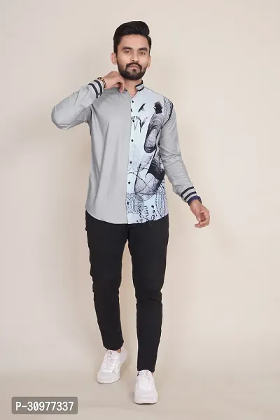 Reliable Grey Cotton Blend Printed Long Sleeves Casual Shirt For Men-thumb5