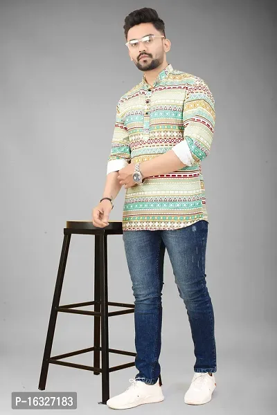 Classic Cotton Blend Printed Kurta For Men-thumb4