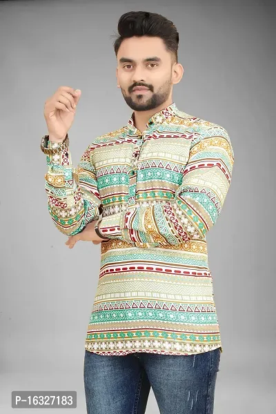 Classic Cotton Blend Printed Kurta For Men-thumb5