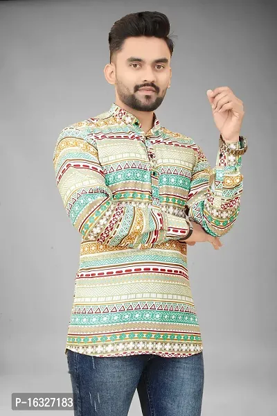 Classic Cotton Blend Printed Kurta For Men-thumb2