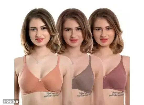 Stylish Cotton Blend Solid Bras For Women Pack Of 3-thumb0