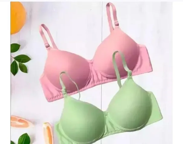 Stylish Blend Solid Bras For Women Pack Of 2