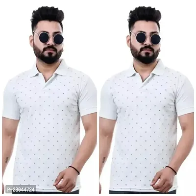 Reliable White Cotton Blend Printed Tshirt For Men Pack Of 2