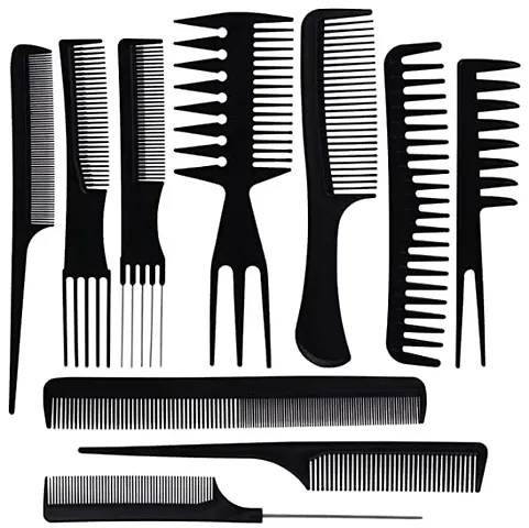 Magree Professional Multipurpose 10 Pcs Hair Comb Set Hair brush for Hair Cutting and Styling (BLACK)