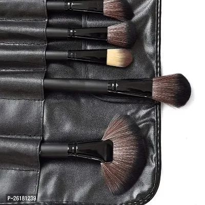 MACPLUS Fiber Bristle Makeup Brush Set with Black Leather Case- BLACK, 24 Pieces-thumb0