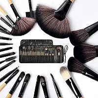 MACPLUS Fiber Bristle Makeup Brush Set with Black Leather Case- BLACK, 24 Pieces-thumb1