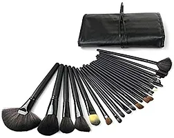 MACPLUS Fiber Bristle Makeup Brush Set with Black Leather Case- BLACK, 24 Pieces-thumb3