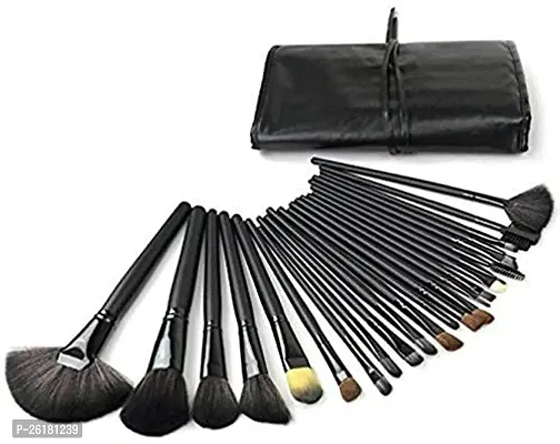 MACPLUS Fiber Bristle Makeup Brush Set with Black Leather Case- BLACK, 24 Pieces-thumb4