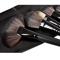 MACPLUS Fiber Bristle Makeup Brush Set with Black Leather Case- BLACK, 24 Pieces-thumb4