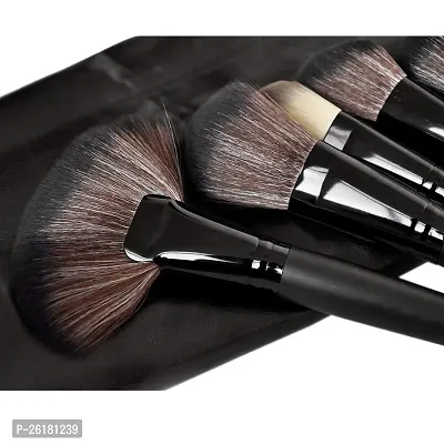 MACPLUS Fiber Bristle Makeup Brush Set with Black Leather Case- BLACK, 24 Pieces-thumb5