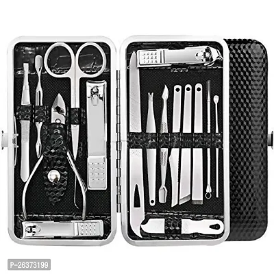 Manicure Pedicure 16 Tools Set Nail Clippers Stainless Steel Professional Nail Scissors Grooming Kits, Nail Tools with Leather Case