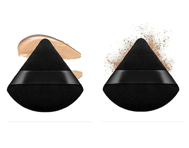 Birzar 2 Pieces Triangle Powder Puffs Face Cosmetic Powder Puff Washable Reusable Soft Plush Powder Sponge Makeup Foundation Sponge for Face Body Loose Powder Wet Dry Makeup Tool (2Pcs Black)