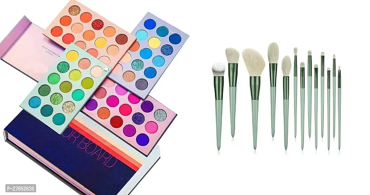 Professional Range 60 Shades Eyebrow Color board With Fix Makeup Brush Green Pack Of 13 Brushes