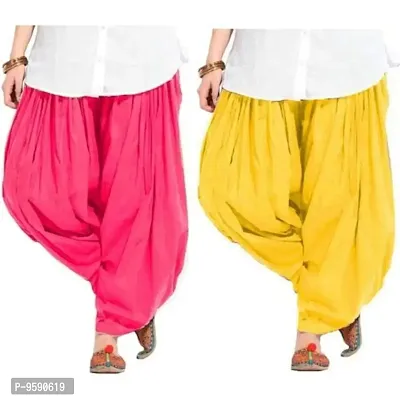 TooLook Women's Traditional Cotton Full Patiala Patiyala Panjabi Plain Salwar Combo Pack (Free Size, Pack of 2) (Pink-Yellow)