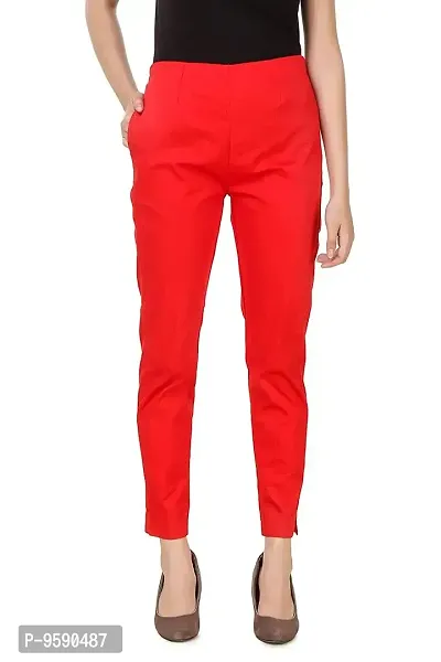 Aaru Collection Women's Office Casual Regular Fit Trouser Pants (L, Red)-thumb0