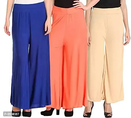 TooLook Stylish Casual Wear Malai Lycra Pant Palazzo Combo Pack (Free Size, Pack of 3) (Beige,Blue,Orange)