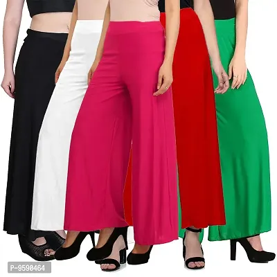 Aaru Collection Women's Regular Fit Cotton Lycra Palazzo (AC-Black+White+Pink+Red+Green_Black, White, Pink, Red, Green_XL)