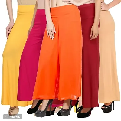 Aaru Collection Stylish Casual Wear Malai Lycra Pant Palazzo Combo (Free Size, Pack of 5)