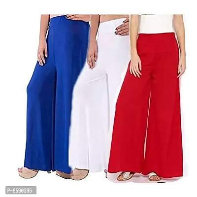 Aaru Collection Women's Soft  Stretchable Malai Lycra Free Size Palazzo Pants Combo (Pack of 3) Free Size