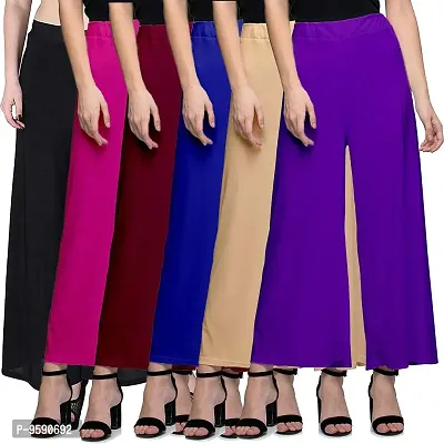 Aaru Collection Stylish Casual Wear Malai Lycra Pant Palazzo Combo (Free Size, Pack of 6)