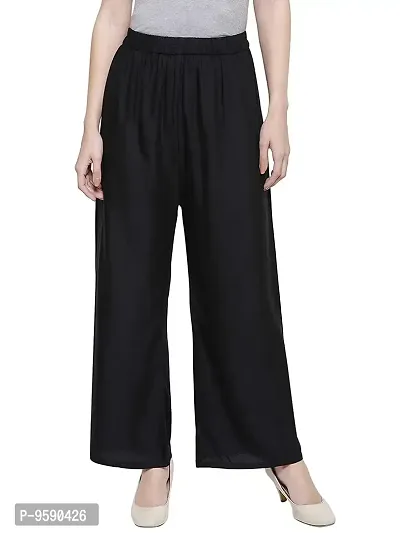 TooLook Women's Rayon Plain Casual and Regular Fit Palazzo Pants Pack of 2 [for Waist Size 26 to 32 only] (Free Size, Black & Maroon)-thumb2