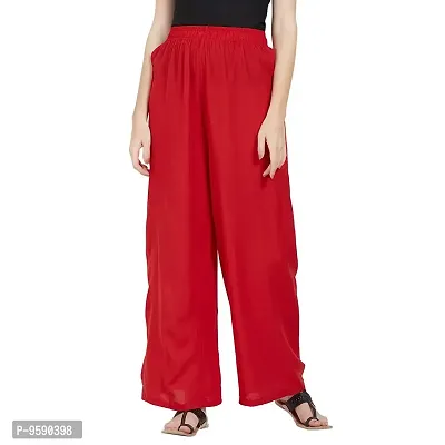 Aaru Collection Women's Rayon Palazzo Pants (Large, Red)-thumb0