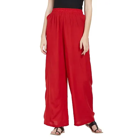 Aaru Collection Women's Rayon Palazzo Pants (Large, Red)