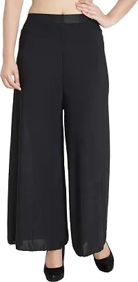 Aaru Collection Women's Soft  Stretchable Malai Lycra Free Size Palazzo Pants Trousers Combo (Pack of 3) (Free Size, Black, Pink, Beige)-thumb1