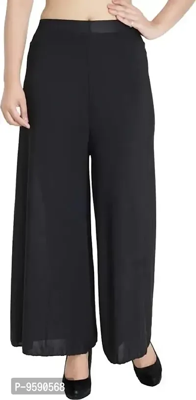 Aaru Collection Women's Soft  Stretchable Malai Lycra Free Size Palazzo Pants Trousers Combo (Pack of 3) (Free Size, Black, Pink, Beige)-thumb2