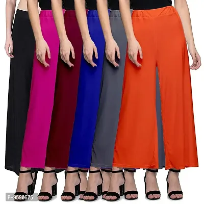 Aaru Collection Stylish Casual Wear Malai Lycra Pant Palazzo Combo (Free Size, Pack of 6)