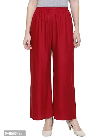 TooLook Women's Rayon Plain Casual and Regular Fit Palazzo Pants Pack of 2 [for Waist Size 26 to 32 only] (Free Size, Black & Maroon)-thumb3