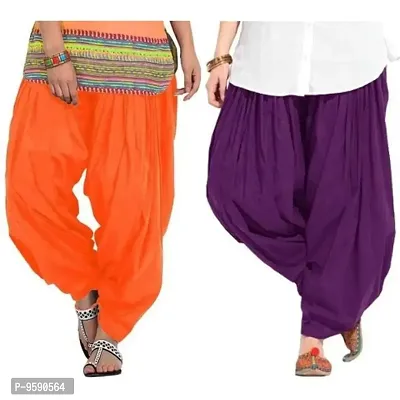 TooLook Women's Traditional Cotton Full Patiala Patiyala Panjabi Plain Salwar Combo Pack (Free Size, Pack of 2) (Orange-Purple)