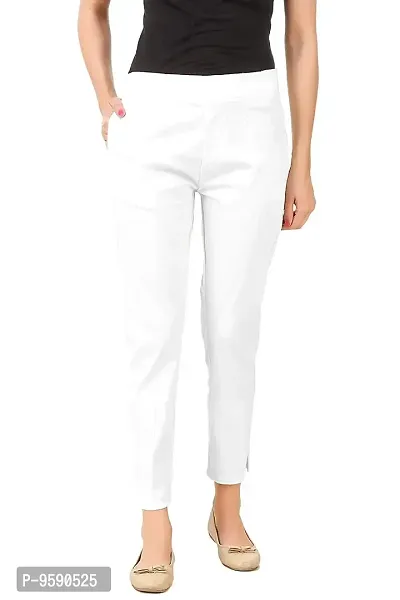 Aaru Collection Women's Office Casual Regular Fit Trouser Pants (L, White)