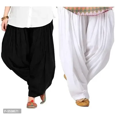 TooLook Women's Traditional Cotton Full Patiala Patiyala Panjabi Plain Salwar Combo Pack (Free Size, Pack of 2) (Black-White)