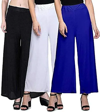 3-piece combo Women's bottom wear Palazzo pants Rayon fabric Loose fit  Flowy trousers Wide-legged Lightweight Breathable Dressy Casual
