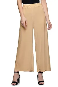 Aaru Collection Women's Soft & Stretchable Malai Lycra Free Size Palazzo Pants Trousers Combo (Pack of 3) (White, Black, Beige)-thumb1