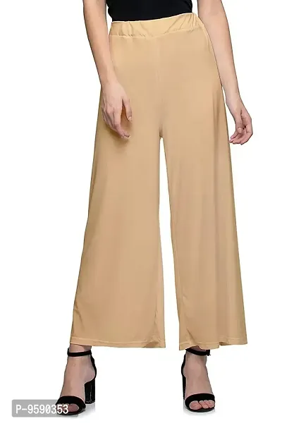 Aaru Collection Women's Soft & Stretchable Malai Lycra Free Size Palazzo Pants Trousers Combo (Pack of 3) (White, Black, Beige)-thumb2