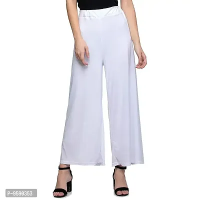 Aaru Collection Women's Soft & Stretchable Malai Lycra Free Size Palazzo Pants Trousers Combo (Pack of 3) (White, Black, Beige)-thumb5